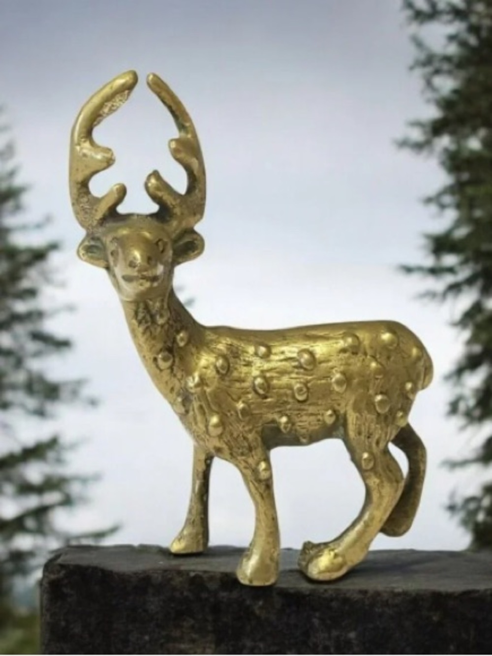 Gold Brass Deer Figurine - Decorative Home Art